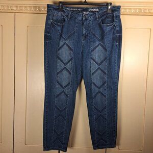 Laurie Felt Classic Denim Slim Leg Embroidered Chevron Jeans Sz 18W